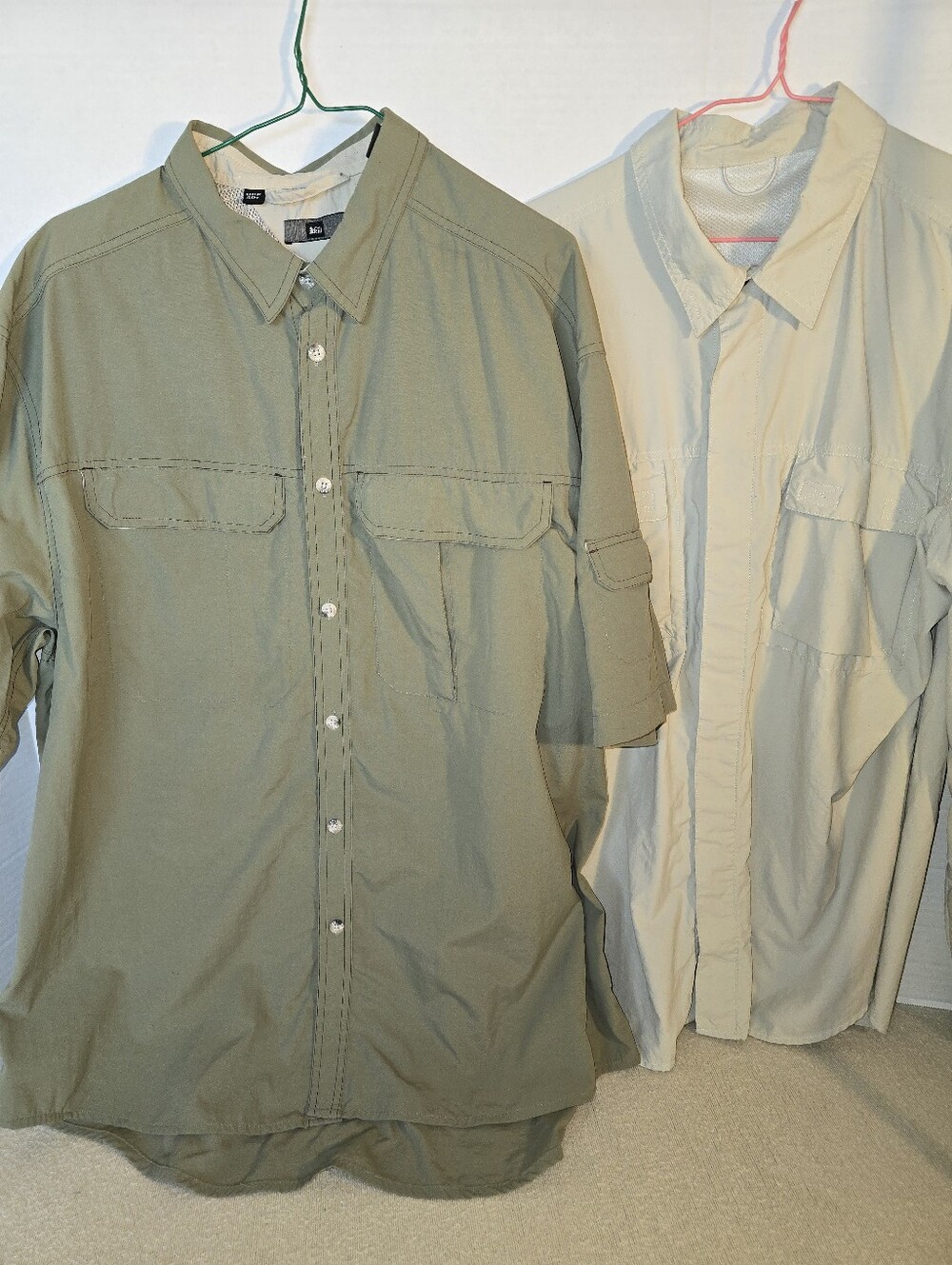 REI/Eddie Baurer Set of 2- Light Olive Green & Tan  Button-Up Shirts size XL